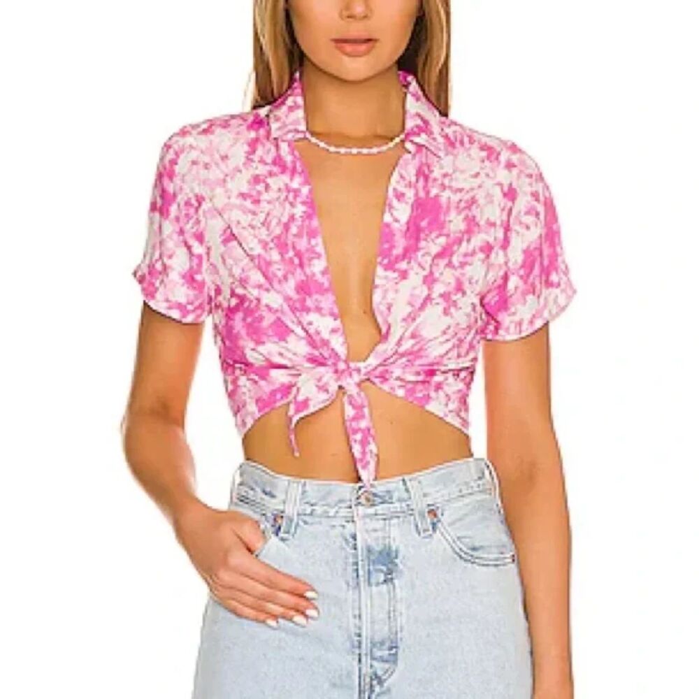 For Love & Lemons NWT Pink Devon Tie Dye Crop Top SMALL